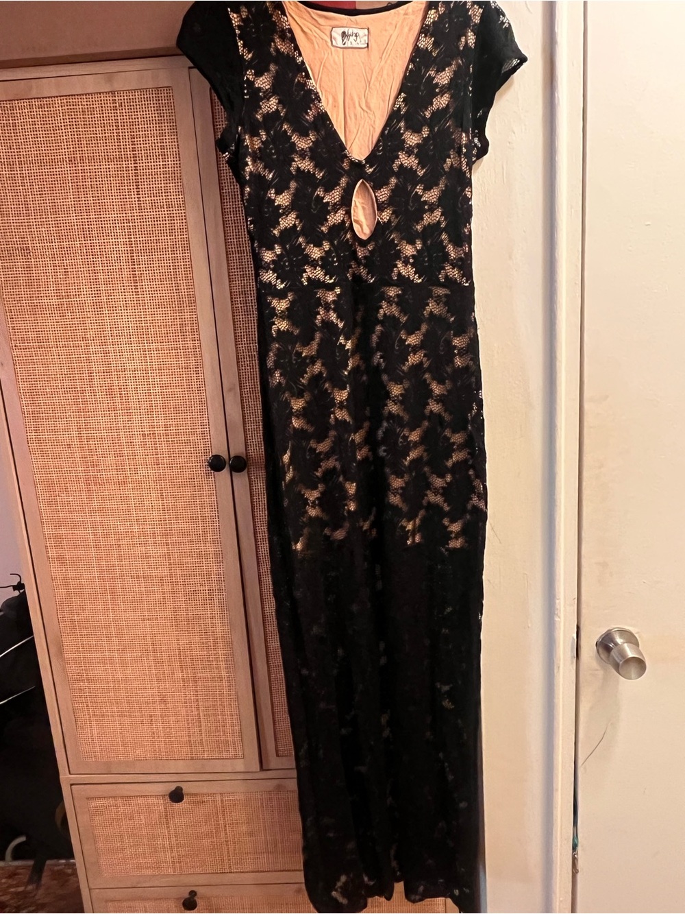 Nightcap Black Lace Overlay Maxi Dress with Nude Lining